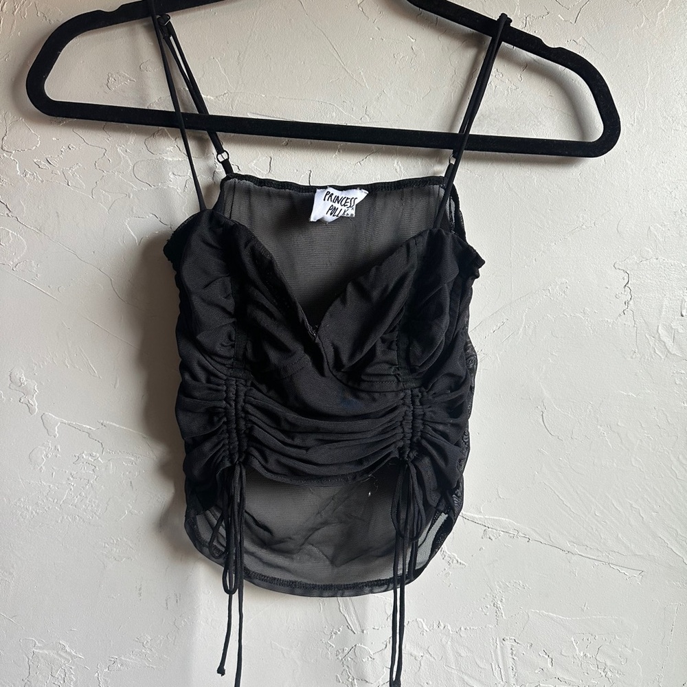 Princess Polly Sheer Mesh Ruched Corset Tank Y2K Coquette Fairycore Club Sz‎ 4